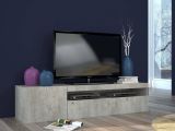 Mobile porta TV Roberto, Credenza bassa da soggiorno a 2 ante, Base porta TV, 100% Made in Italy, cm 150x40h37, Cemento