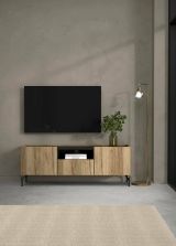 Mobile porta TV Rochele, Credenza da soggiorno, Armadio basso per TV, Base parete attrezzata, 41x147 h54 cm, Quercia e Nero
