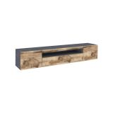 Mobile porta TV Salvatore, Credenza bassa da soggiorno a 3 ante, Base porta TV, 100% Made in Italy, cm 200x40h37, Ardesia e Acero