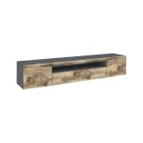 Mobile porta TV Salvatore, Credenza bassa da soggiorno a 3 ante, Base porta TV, 100% Made in Italy, cm 200x40h37, Ardesia e Acero, con luce LED