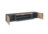 Mobile porta TV Salvatore, Credenza bassa da soggiorno a 3 ante, Base porta TV, 100% Made in Italy, cm 200x40h37, Ardesia e Acero, con luce LED