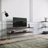 Mobile porta TV Sargas, Supporto per televisione da salotto, Credenza bassa da soggiorno, Base porta TV, 120x35h45 cm, Noce Scuro