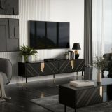 Mobile porta TV Seborga, 204x40 h55 cm, Nero e Oro