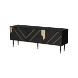 Mobile porta TV Seia, Madia da salotto con tre ante battenti e due vani interni, Rialzato da terra, 154x40 h55 cm, Nero e Oro