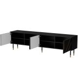 Mobile porta TV Seixal, Madia da salotto con quattro ante battenti e quattro vani interni, Rialzato da terra, 204x40 h55 cm, Nero e Oro