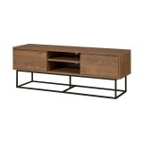 Mobile porta TV Selena, Supporto per televisione da salotto, Credenza bassa da soggiorno, Base porta TV, Noce e Nero, 140x40h50 cm
