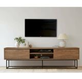 Mobile porta TV Selena, Supporto per televisione da salotto, Credenza bassa da soggiorno, Base porta TV, Noce e Nero, 180x40h50 cm