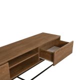 Mobile porta TV Selena, Supporto per televisione da salotto, Credenza bassa da soggiorno, Base porta TV, Noce e Nero, 180x40h50 cm