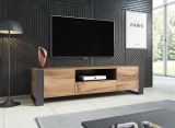 Mobile porta TV Sines, Madia da salotto con ante battenti, vano aperto e cassetto, Rialzato da terra, 180x44 h48 cm, Rovere Nodi e Antracite