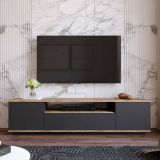 Mobile porta TV Sinope, Supporto per televisione da salotto, Credenza bassa da soggiorno, Base porta TV, 180x45h45 cm, Quercia e Antracite