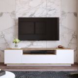 Mobile porta TV Sinope, Supporto per televisione da salotto, Credenza bassa da soggiorno, Base porta TV, 180x45h45 cm, Quercia e Bianco