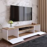 Mobile porta TV Sinope, Supporto per televisione da salotto, Credenza bassa da soggiorno, Base porta TV, 180x45h45 cm, Quercia e Bianco