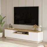 Mobile porta TV Sinope, Supporto per televisione da salotto, Credenza bassa da soggiorno, Base porta TV, 180x45h45 cm, Quercia e Bianco