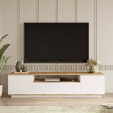 Mobile porta TV Sinope, Supporto per televisione da salotto, Credenza bassa da soggiorno, Base porta TV, 180x45h45 cm, Quercia e Bianco