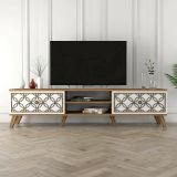 Mobile porta TV Skat, Supporto per televisione da salotto, Credenza bassa da soggiorno, Base porta TV, 180x35h44 cm, Noce e Bianco
