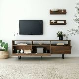 Mobile porta TV Solanis, Supporto per televisione da salotto, Credenza bassa da soggiorno, Base porta TV, 170x30h40 cm, Noce