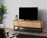 Mobile porta TV Suhail, Supporto per televisione da salotto, Credenza bassa da soggiorno, Base porta TV, Quercia e Nero, 140x40h50 cm