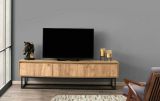 Mobile porta TV Suhail, Supporto per televisione da salotto, Credenza bassa da soggiorno, Base porta TV, Quercia e Nero, 180x40h50 cm