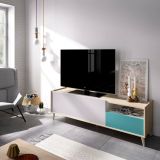 Mobile porta TV Tamaro, Credenza bassa da soggiorno, Madia da salotto per televisione, 155x43h47 cm, Rovere e Grigio