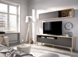 Mobile porta TV Tambo, Set da soggiorno porta TV, Mobile salotto multiuso, 180x41h180 cm, Antracite e Rovere Nodi