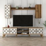 Mobile porta TV Tariq, Supporto per televisione da salotto, Credenza bassa da soggiorno, Base porta TV, 180x35h44 cm, Noce e Bianco