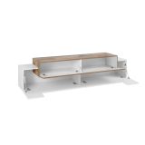 Mobile porta TV Teo, Credenza bassa da soggiorno, Base porta TV, 100% Made in Italy, cm 200x45h52, Bianco lucido e Acero