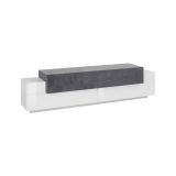 Mobile porta TV Teo, Credenza bassa da soggiorno, Base porta TV, 100% Made in Italy, cm 200x45h52, Bianco lucido e Ardesia