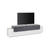 Mobile porta TV Teo, Credenza bassa da soggiorno, Base porta TV, 100% Made in Italy, cm 200x45h52, Bianco lucido e Ardesia