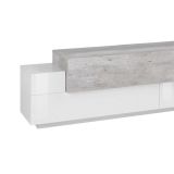 Mobile porta TV Teo, Credenza bassa da soggiorno, Base porta TV, 100% Made in Italy, cm 200x45h52, Bianco lucido e Cemento