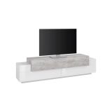 Mobile porta TV Teo, Credenza bassa da soggiorno, Base porta TV, 100% Made in Italy, cm 200x45h52, Bianco lucido e Cemento