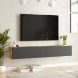 Mobile porta TV Thebe, Supporto per televisione da salotto, Credenza bassa da soggiorno, Base porta TV, 180x32h30 cm, Quercia e Antracite