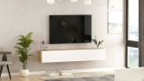 Mobile porta TV Thebe, Supporto per televisione da salotto, Credenza bassa da soggiorno, Base porta TV, 180x32h30 cm, Quercia e Bianco