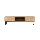 Mobile porta TV Themis, Supporto per televisione da salotto, Credenza bassa da soggiorno, Base porta TV, Nero e Quercia, 140x40h50 cm