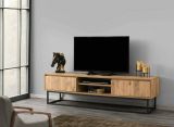 Mobile porta TV Themis, Supporto per televisione da salotto, Credenza bassa da soggiorno, Base porta TV, Nero e Quercia, 180x40h50 cm