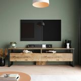 Mobile porta TV Thuban, Supporto per televisione da salotto, Credenza bassa da soggiorno, Base porta TV, 180x36h56 cm, Quercia