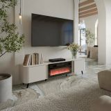 Mobile porta TV Tomar, Madia da salotto con due ante battenti e camino elettrico, Rialzato da terra, 191x40 h58 cm, Beige