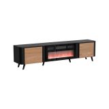 Mobile porta TV Tomar, Madia da salotto con due ante battenti e camino elettrico, Rialzato da terra, 191x40 h58 cm, Nero e Noce