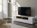 Mobile porta TV Topeka, Credenza per televisione da soggiorno, Supporto per TV moderno, Credenza bassa multiuso, 138x42h36 cm, Bianco e Rovere
