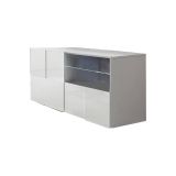 Mobile porta TV Trasimeno, Credenza da soggiorno, Armadio basso per TV, Base parete attrezzata, Made in Italy, 122x43 h57 cm, Bianco lucido