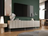 Mobile porta TV Trofa, Madia da salotto con quattro ante battenti e quattro vani interni, Rialzato da terra, 201x42 h60 cm, Beige