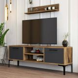 Mobile porta TV Tureis, Supporto per televisione da salotto, Credenza bassa da soggiorno, Base porta TV, 140x30h48 cm, Noce e Antracite