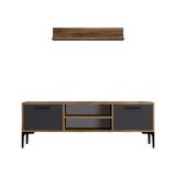 Mobile porta TV Tureis, Supporto per televisione da salotto, Credenza bassa da soggiorno, Base porta TV, 140x30h48 cm, Noce e Antracite