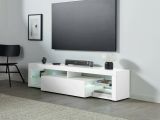 Mobile porta TV Ugo, Credenza bassa da soggiorno a 1 anta, Base porta TV, 160x40h35 cm, Bianco lucido