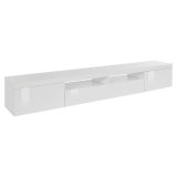 Mobile porta TV Ulisse, Credenza bassa da soggiorno a 3 ante, Base porta TV, 240x40h35 cm, Bianco lucido