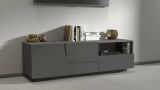 Mobile porta TV Velio, Credenza bassa da soggiorno con 2 ante e 1 cassetto, Base porta TV, 150x44h46 cm, Antracite