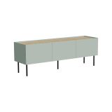 Mobile porta TV Vendas, Madia da salotto con tre ante battenti e tre vani interni, Rialzato da terra, 150x40 h52 cm, Verde e Rovere