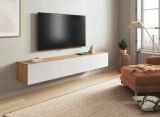 Mobile porta TV Vincennes, Porta TV a 2 ante, Mobile sospeso soggiorno, 180x35h28 cm, Rovere Nodi e Bianco lucido