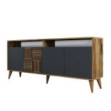 Mobile porta TV Virgo, Credenza da soggiorno, Armadio basso per TV, Base parete attrezzata, 180x35 h79 cm, Noce e Antracite