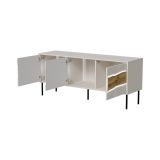 Mobile porta TV Vizela, Madia da salotto con ante battenti e vani interni, Con luci led, Rialzato da terra, 144x40 h62 cm, Beige e Rovere Nodi