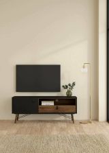 Mobile porta TV Yvette, Credenza da soggiorno, Armadio basso per TV, Base parete attrezzata, 40x150 h60 cm, Nero e Noce